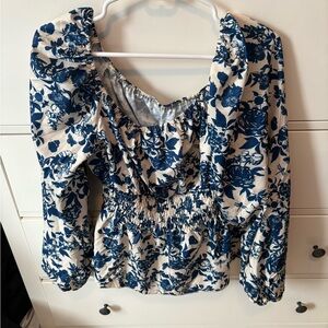 SHEIN Blue Floral Blouse
